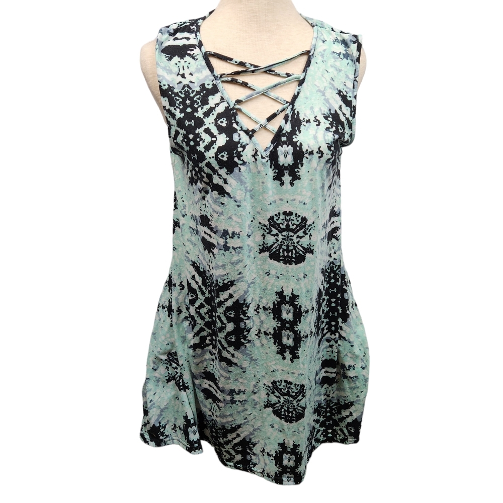 Bobbie Brooks Blue Batik Dress W/Pockets Style Size Women M